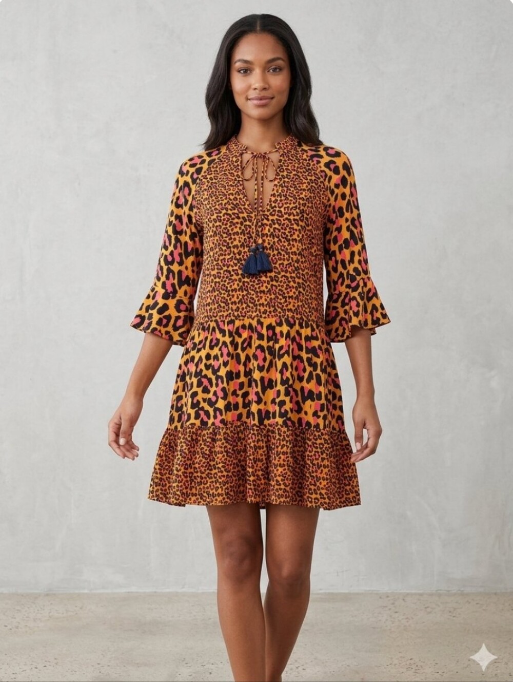 Maaji Mixed Leopard Print Tiered Mini Dress, Size S